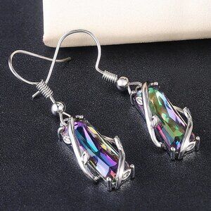 "Colorful Crystal Clear Delicate Silver Plated Colorful Dangle Earrings, VP1008